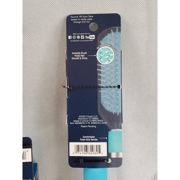 Lot of 2 Conair Quick Smooth Dry-Style De-Poof Cushion Hair Brush Blue New! - Picture 4 of 5